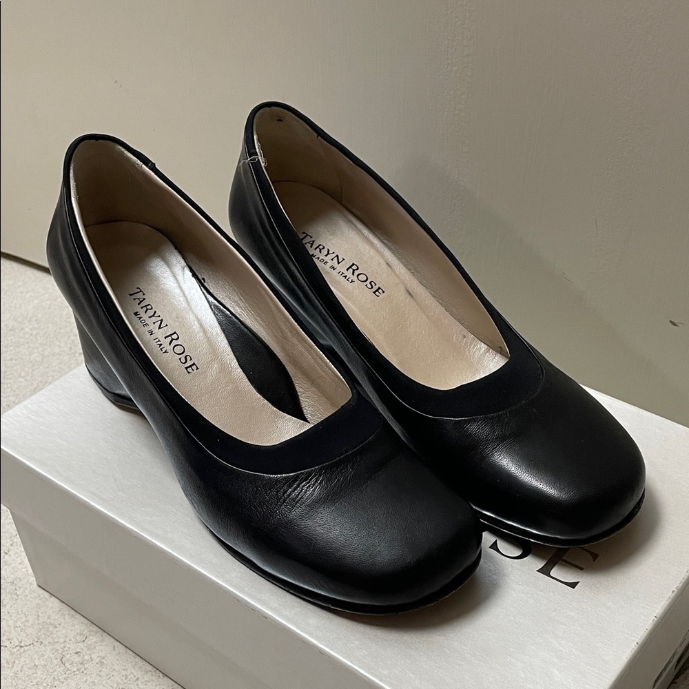 Taryn Rose Black Leather Wedges